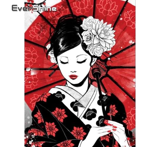 EverShine Diamond Painting Full Square Japanese Diamond Embroidery Portrait Rhinestone Mosaic Woman 5D DIY Handmade Gift