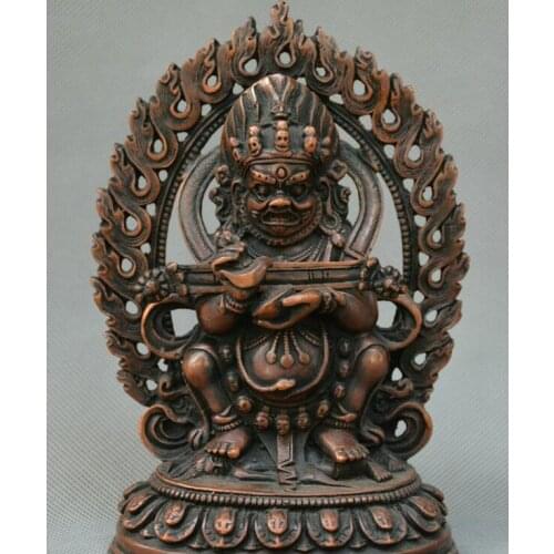 Chinese Tibet Tantra Buddhism red copper carve god wealth Arhat Dharma statue