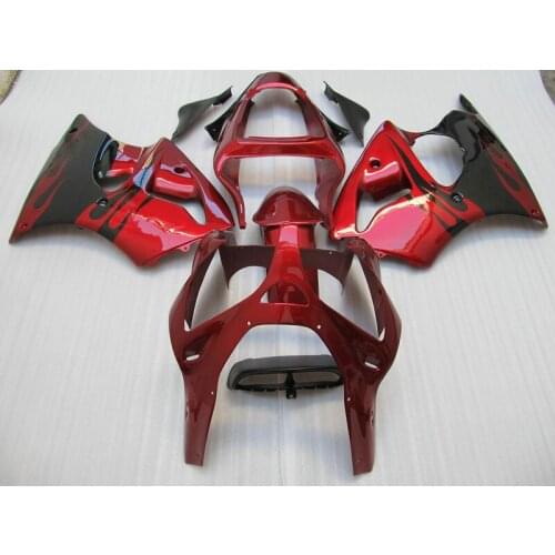 Injection mold Fairing kit for Kawasaki ZX 6R 2000 2001 2002 black flames red aftermarket ZX-6R zx6r 00 01 02 fairings set AA53