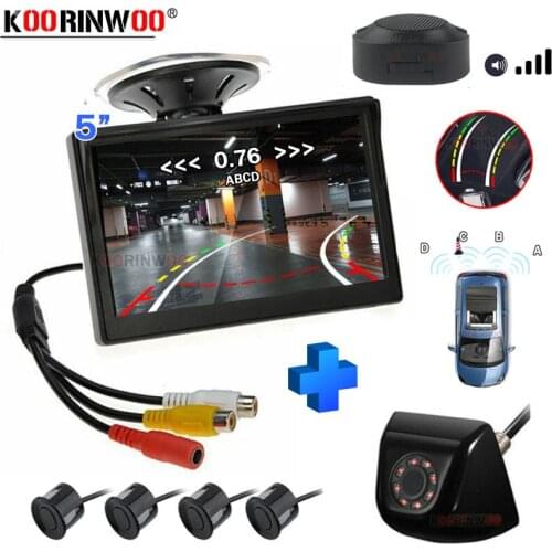 Koorinwoo Wireless Car Parking Sensors 4 Reverse Parktronic Black/white Trajectory Moving Parking Camera With Screen Window Dash