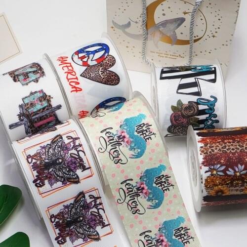Free shipping 3 Inch 75 mm Cartoon Printed Grosgrain Ribbons for Bows Craft Suppliers 52096