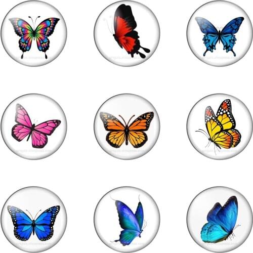 Beauty Butterfly Mixed Round Photo Glass Cabochon Demo Flat Back Making Findings Handmade DIY Accessories