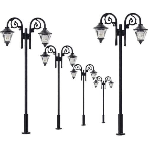 LYM61 5pcs Model Train HO Scale Lamp Post LEDs 1:87 Street Lights 65mm Miniature Double Heads Warm White