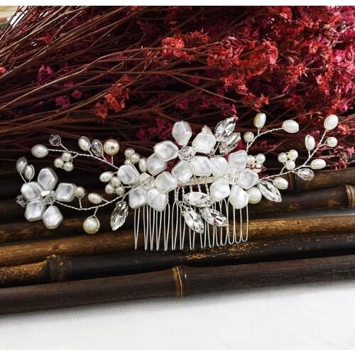 Trendy Pearl Crystal Wedding Hair Combs Hair Accessories for Bridal Flower Headpiece Women Bride Hair ornaments Jewelry