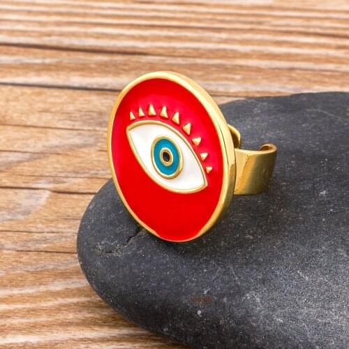 New Fashion Adjustable Red/Black/White 3 Colors Choice Evil Eye Ring for Women Girls Popular Turkey Eye Copper CZ Jewelry Gift