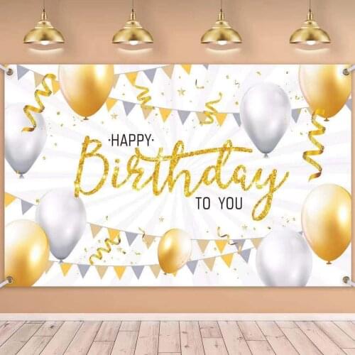 Extra Large Happy Birthday Backdrop Decoration Banner For Men Women Anniversary Photo Booth White Background Banner