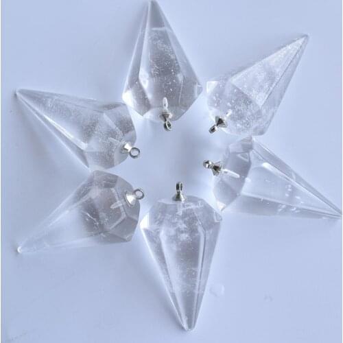 Wholesale 6pcs/lot 2020 new fashion Natural White crystal pyramid Shape Pendants 18x36mm For Necklace jewelry making free