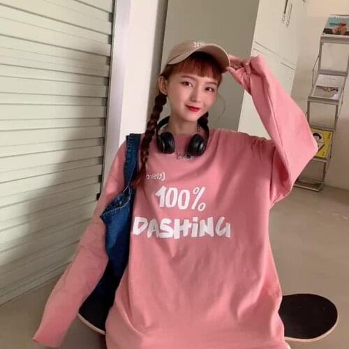 Autumn letter print round neck sweatshirt womens long sleeve 2020 loose mid-length all-match student top trend