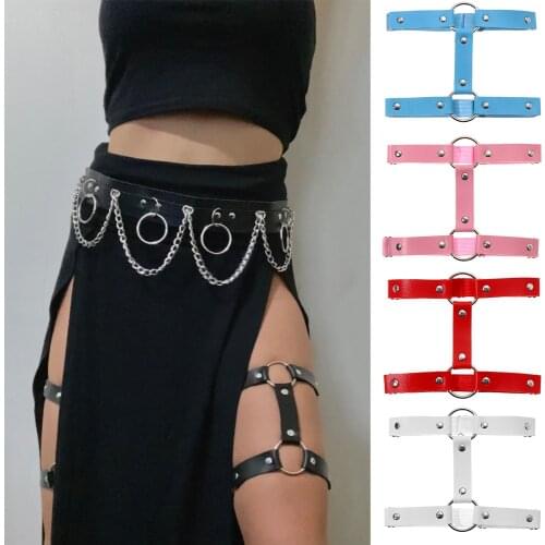 Sexy Garters Faux Leather Gothic Punk 2 Rows Leather Leg Harness Garter Belt Punk Gothic Thigh Ring Garter Nightwear Belt