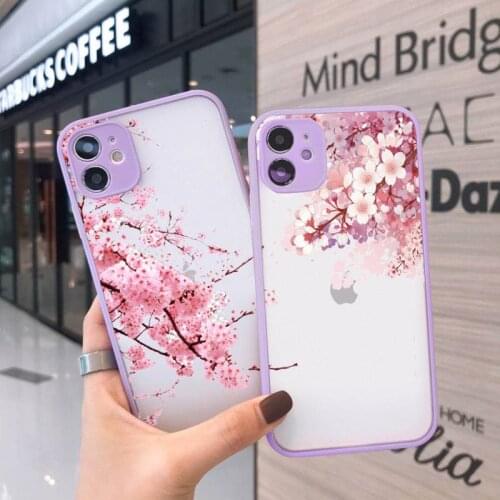 Cherry blossoms luxury shell Phone Cases funda matte transparent For iphone 7 8 11 12 plus mini x xs xr pro max cover