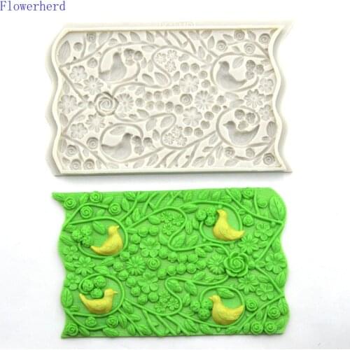 Rose Flower Leaves Bird Branches Silicone Mold Cake Decoration Surrounding Mold Chocolate Mold Diy Baking Tools Fondant Mold