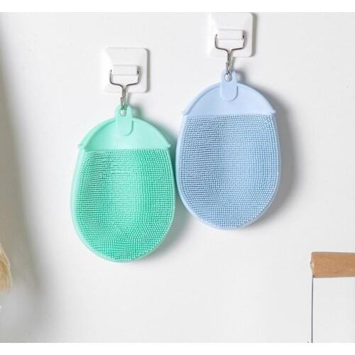 Kitchen Cleaning Brush Dishwashing Brush Non-slip Superior Scrubbing TPE Silicone Baby Shower Exfoliating Gloves with Hook