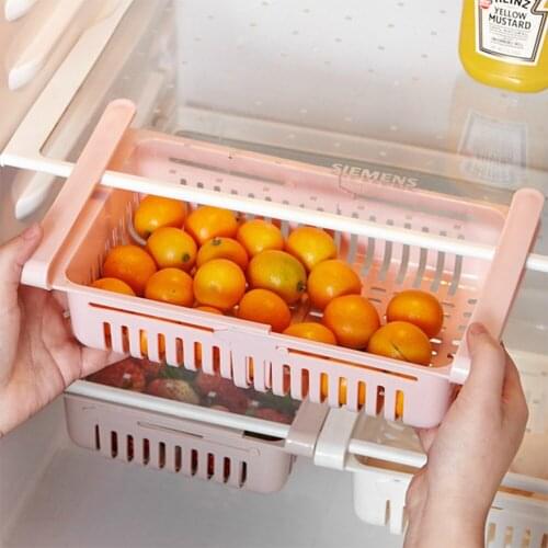Storage Rack Plastic Pull-Out Container Food Fresh Spacer Organizer Basket Drawer Fridge Spacer Holder Adjustable Refrigerator