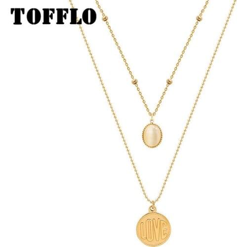 TOFFLO Stainless Steel Jewelry Love Round Multi-Layer Lapped Cats Eye Necklace Womens Fashion Chain BSP838