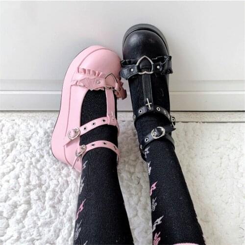 Platform Lolita Kawaii Anime Girls PU Shoes Bowknot Demon Dark Goth Punk Devilian Little Bat Style Loli Cosplay High Heel 5.5cm