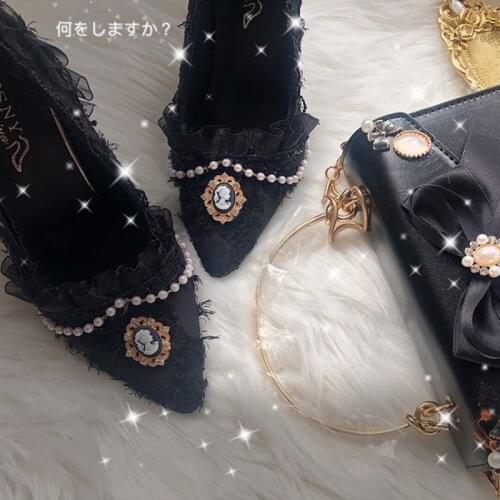 French girl style retro palace high heels shallow mouth pointed women daily shoes gothic dark series kawaii shoes cosplay loli