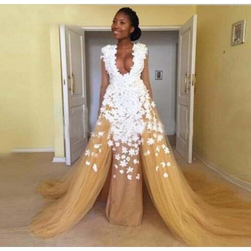 South African Evening Dresses Mermaid V Neck Lace 2021 Arabic Applique Prom Dress Sexy Party Gowns Vestido De Festa