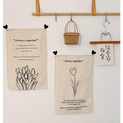 Vintage Decorative Hanging Fabric Nordic Ins Cloth Flower Wall Hanging Tapestry Fabric Hand-drawn Wall Tapestry 56*36cm 2021