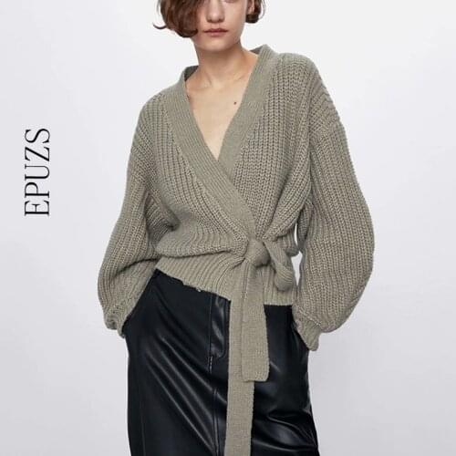 Vintage green kntted cardigan women long sleeve sweater fashion wearm v neck korean sweaters female casual cardigan sweater