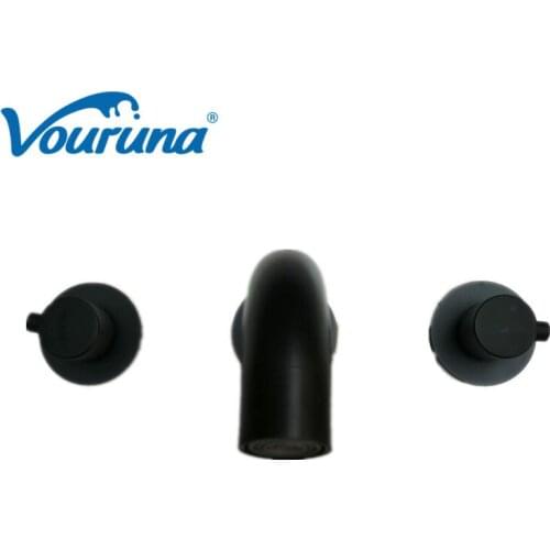 Vouruna Double Handles Electroplate Black Basin Faucet Wall Mounted Hot and Cold Bathroom Sink Mixer Tap