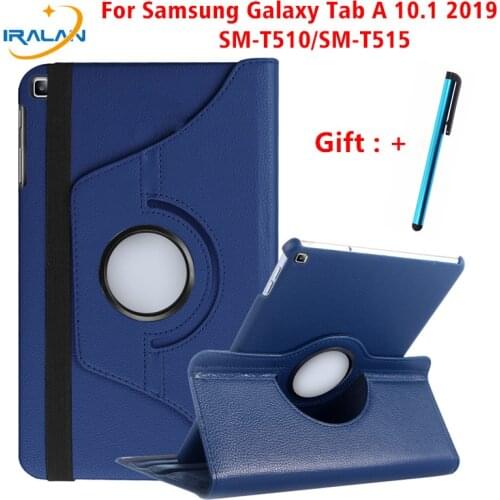 360 Rotating Case for Samsung Galaxy Tab A 10.1 2019 T510 T515 Stand PU Leather Cover for SM-T510 SM-T515 10.1 inch Cover+Stylus