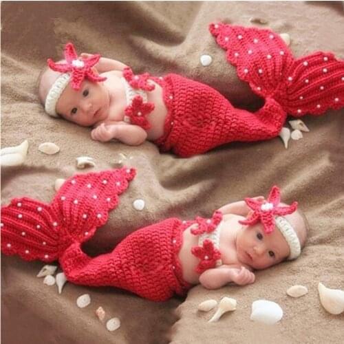 Baby Photography Props Accessories Wool Knitted Mermaid Costume Headwear+Bra+Tail 3pcs/Set Baby Photo Props Newborn Fotografia