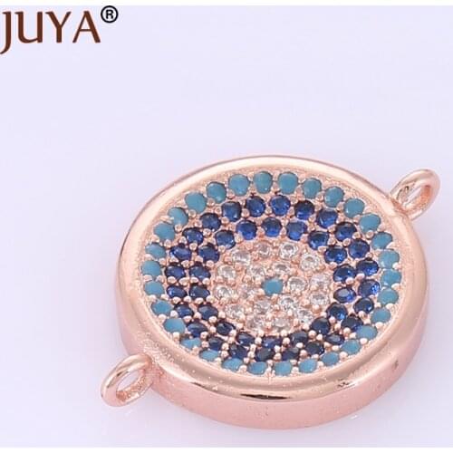 High Quality Copper Metal With Multicolor Cubic Zirconia Rhinestone Round Evil Eye Pendant Charms For Men Women Jewelry Making