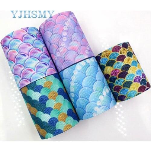 YJHSMY G-18620-531,10 yards,75 mm Cartoon fish scale Printed grosgrain ribbons,DIY handmade Hair accessories wedding gift wrap