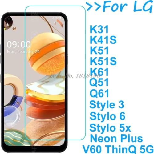 For LG Neon Plus Stylo 5x 6 Tempered Glass Screen Protector Film LG K31 K41 K51 K61 Q51 Q61 Q92 V60 Screen Protective Glass