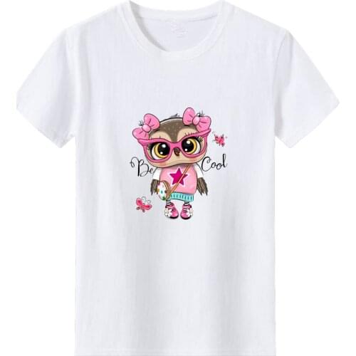 Be Cool Woman Tshirt Top Cute Cartoon Owl Pattern Tee Shirt Women Summer O-neck T Shirt Women Fashion Wild Loose Top