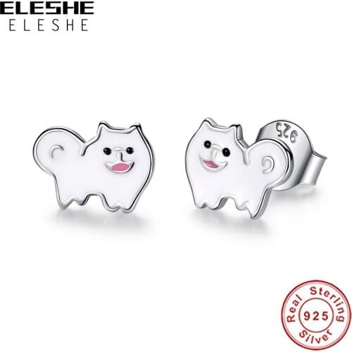 ELESHE Genuine 925 Sterling Silver Pet Dog Animal Stud Earrings for Women Girls Kids Children Cute Small Earrings Silver Jewelry