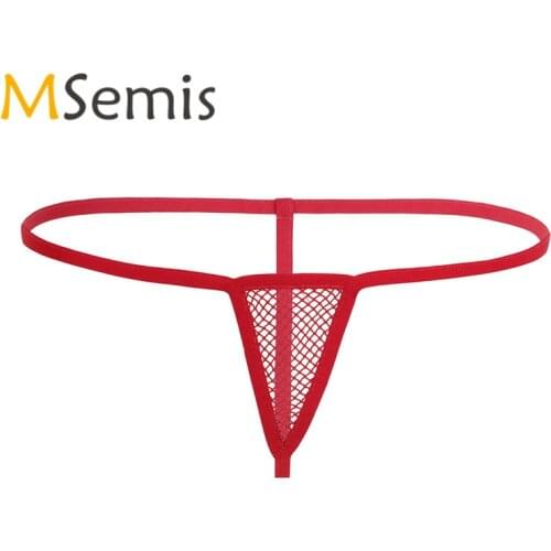 MSemis Women Sexy Lingerie Stretchy Fishnet See-through G-string Thong Lingerie Low-waist Open Butt G-string Bikini Underwear