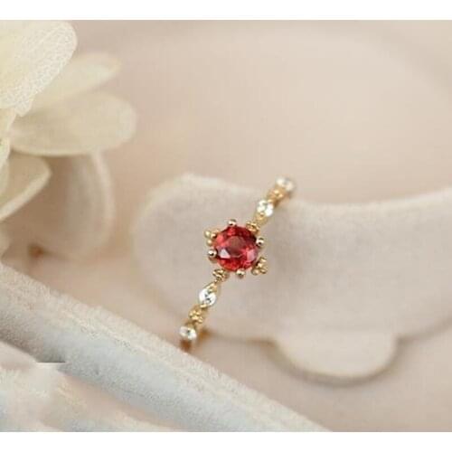 Original design geometric inlaid ruby opening adjustable ring Japanese exquisite elegant charm womens silver jewelry