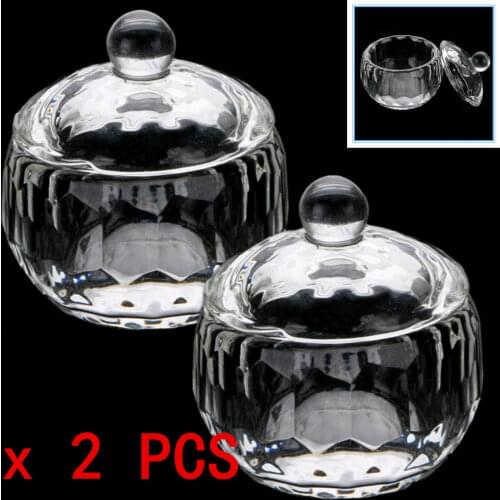 2 x Nail Art Acrylic Crystal Glass Dappen Dish Lid Bowl Cup For Liquid Powder