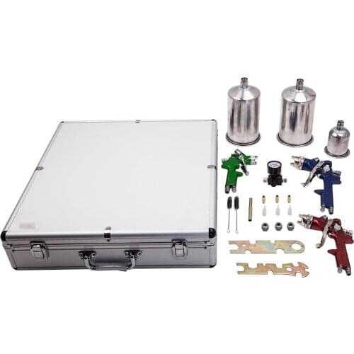 3 HVLP Air Spray Gun Kit Auto Paint Car Primer Detail Clearcoat Case Aluminum
