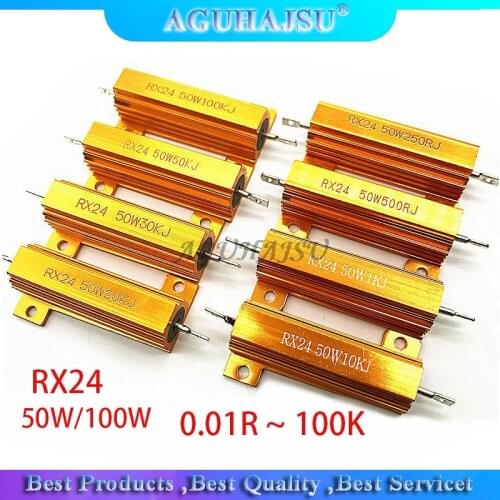 50W/100W Aluminum Power Metal Shell Case Wirewound Resistor 0.01R ~ 100K 1 6 8 10 20 200 500 1K 10K ohm resistance RX24