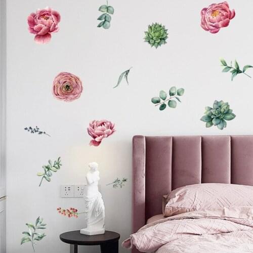 Watercolor Peony Flowers Wall Sticker Home Living Room Decoration Art Decal Poster Modern Bedroom Warm Wallpaper