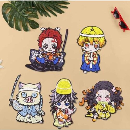 Anime Demon Slayer Badges Iron On Patches Thermotolerant Embroidered Patch Stickers DIY Clothing Decoration Applique