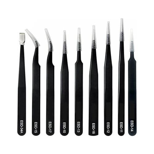 Anti-static ESD Stainless Steel Tweezers Maintenance Tools Industrial Precision Curved Straight Tweezers Repair Tools