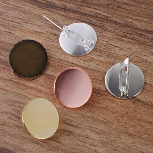 10pcs/lot Diameter 20mm 25mm 30mm Brooch Cabochon Base Tray Blank Settings for Round Glass Cameos Diy Jewelry Making Findings