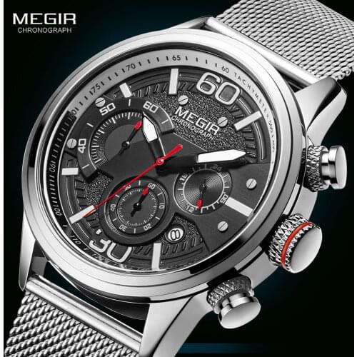 Megir Fashion Mens Watches 2020 Luxury Top Brand Quartz Watch Military Sport Mesh Strap Waterproof Wrist Watches Men Relogios