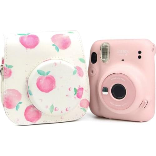 Fujifilm Instax Mini 11 Camera Case Peach Fruit PU Leather Instant Camera Shoulder Strap Bag Protector Cover Case Pouch