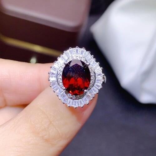 CoLife Jewelry Fashion Gemstone Silver Ring for Party 3ct 8mm*10mm Natural Garnet Ring 925 Silver Garnet Jewelry