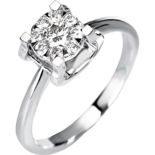 EDI Diamond Engagement Ring Forever Promise Classic Design Real 14K White Gold 0.21cttw G/SI Diamond Halo Ring Wedding Gift