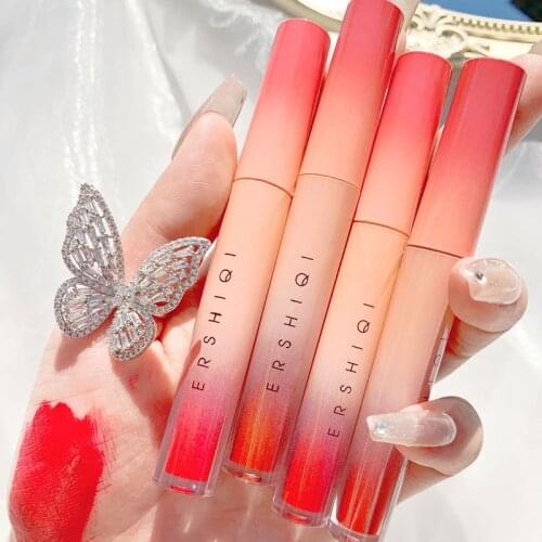 ErshiQi 4 Colors Matte Velvet Silky Lip Gloss Comestic Waterproof Long Lasting Liquid Lipstick Set Sexy Red Lip Makeup TSLM2