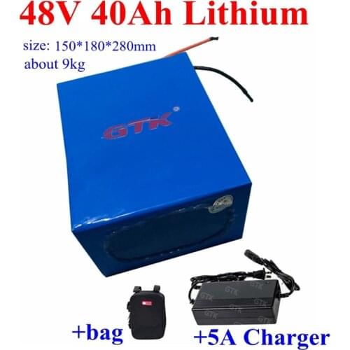 GTK 48V 40Ah lithium li-ion battery BMS 13S 3.7v li-po battery pack for 2500w 3000w ebike motorcycle energy storage +5A Charger