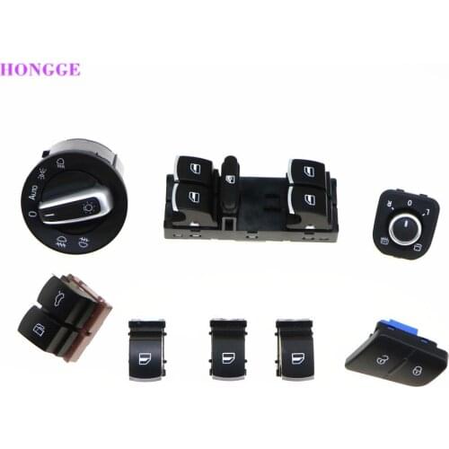 HONGGE Qty8 Chrome Headlight Mirror Master Window Switch Fuel Tank Door Switch For Passat B6 35D959903 5ND941431B 5ND959857
