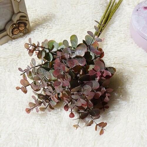 6 Pcs Eucalyptus Plastic Artificial Leaves Bunch for Home Christmas Wedding Decoration Small Faux Foliage Fake Money Leaf Plant
