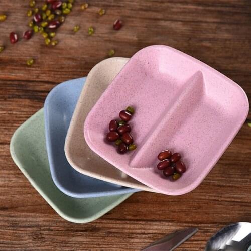 2 pcs Retro Wheat Straw Dishes Seasoning Plate Green Steak Breakfast Snack Dining Tray Food Fruits Dishes Table Tray Set