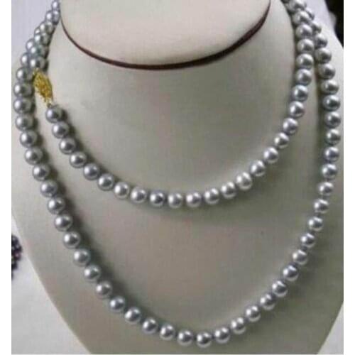 Beautiful 48" 9-10MM NATURAL SOUTH SEA GENUINE GRAY PEARLs NECKLACE 14K Gold
